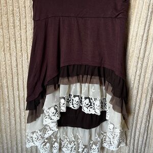 Boho High-Low Brown and Cream Skirt